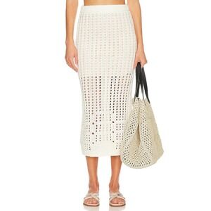 525 America Crochet Knit Midi Skirt Cream Revolve‎ Open Weave Casual Sz S/ #8191